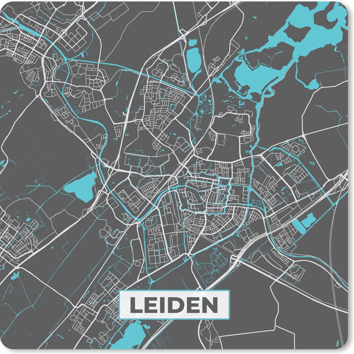 Muismat XXL 80x80 cm - Bureau onderlegger - Bureau mat Plattegrond - Leiden - Grijs - Blauw - Bureaumat - Gaming mousepad xl - Bureaulegger groot - Computer deskmat - Stadskaart