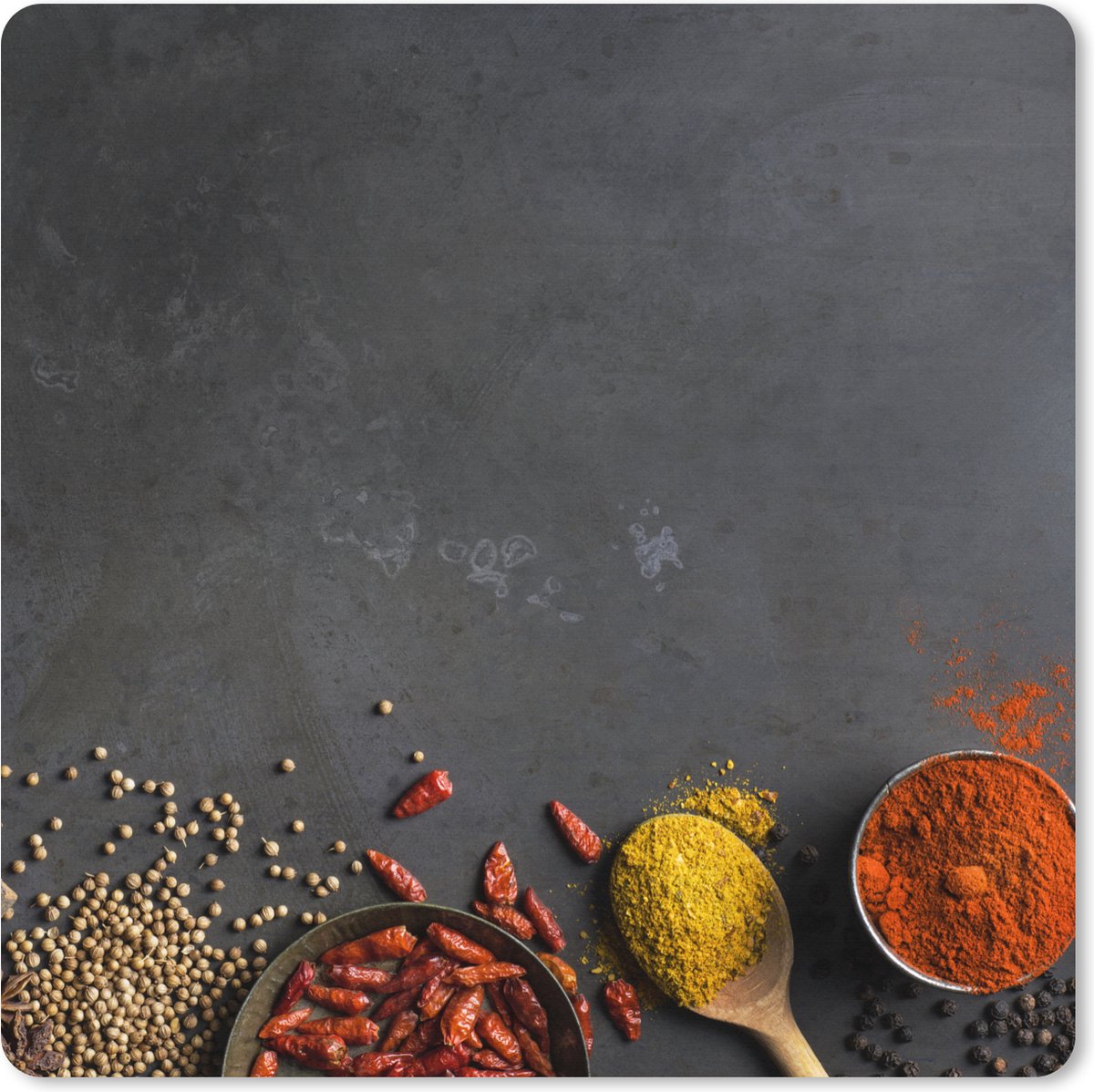 Muismat XXL 60x60 cm - Bureau onderlegger - Bureau mat Kruiden - Eten - Specerijen - Zwart - Paprika - Kaneel - Bureaumat - Gaming mousepad xl - Bureaulegger groot - Computer deskmat