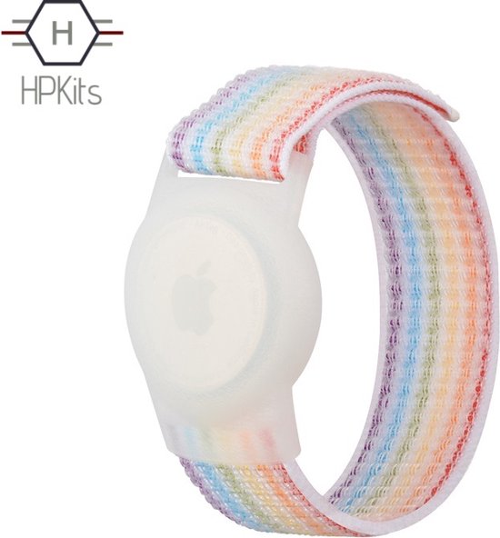 Airtag armband Polsband horloge - Airtag Sleutelhanger - Airtag Polsband Voor Kinderen - Airtag Armband - Airtag Apple - Klittenband - Airtag Houder - Airtag Hoesje - wit / multi colour