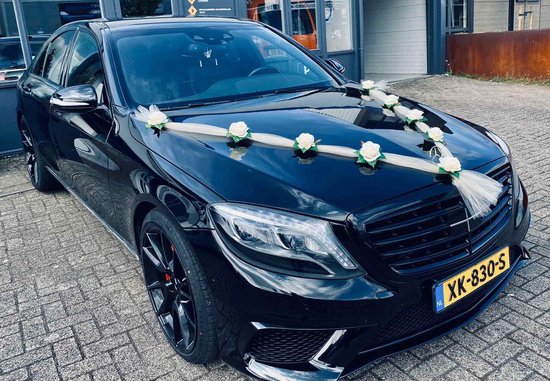 Kanten autoboeket, autoversiering, bruidspaar, rozen, decoratie, huwelijk, auto, bruiloftsdecoratie (geel 5