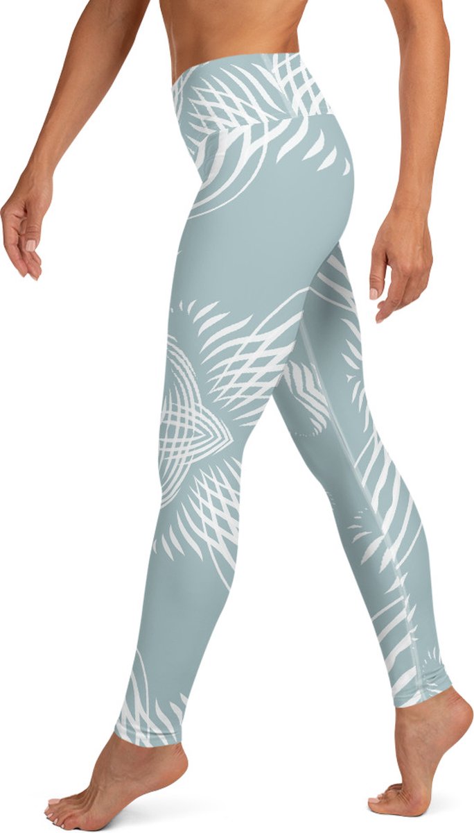 Sportlegging - design Proud Pattern- High Waist - Dry Fit - High Performance - 4way stretch- unieke print - UPF 50+ - Hardloop - Yoga - Fitness - Dans - Pilates - Training - sportbroek –mintgroen wit- maat S — afbeelding 5