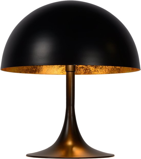 Atmooz - Tafellamp Braga - Slaapkamer / Woonkamer - Industrieel - Zwarte Buitenkant - Gouden Binnenkant - Hoogte 28cm - Metaal