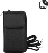 Portemonnee tasje met schouderband zwart -telefoontasje dames anti-skim RFID - schoudertas - clutch - festival tas - Portemonnee voor mobiel