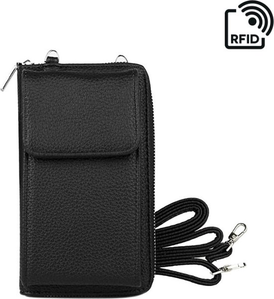Portemonnee tasje met schouderband zwart -telefoontasje dames anti-skim  RFID -... | bol.com