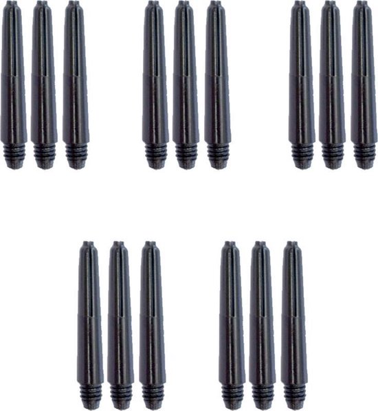 Darts Set zwarte dart shafts - 5 sets (15 stuks) - short - darts shafts