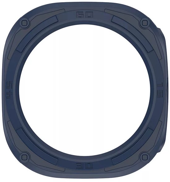 Blauw, schokabsorberend TPU hoesje voor Samsung Galaxy Watch Ultra, met markeringen 0, 15, 30, 45 en 60.