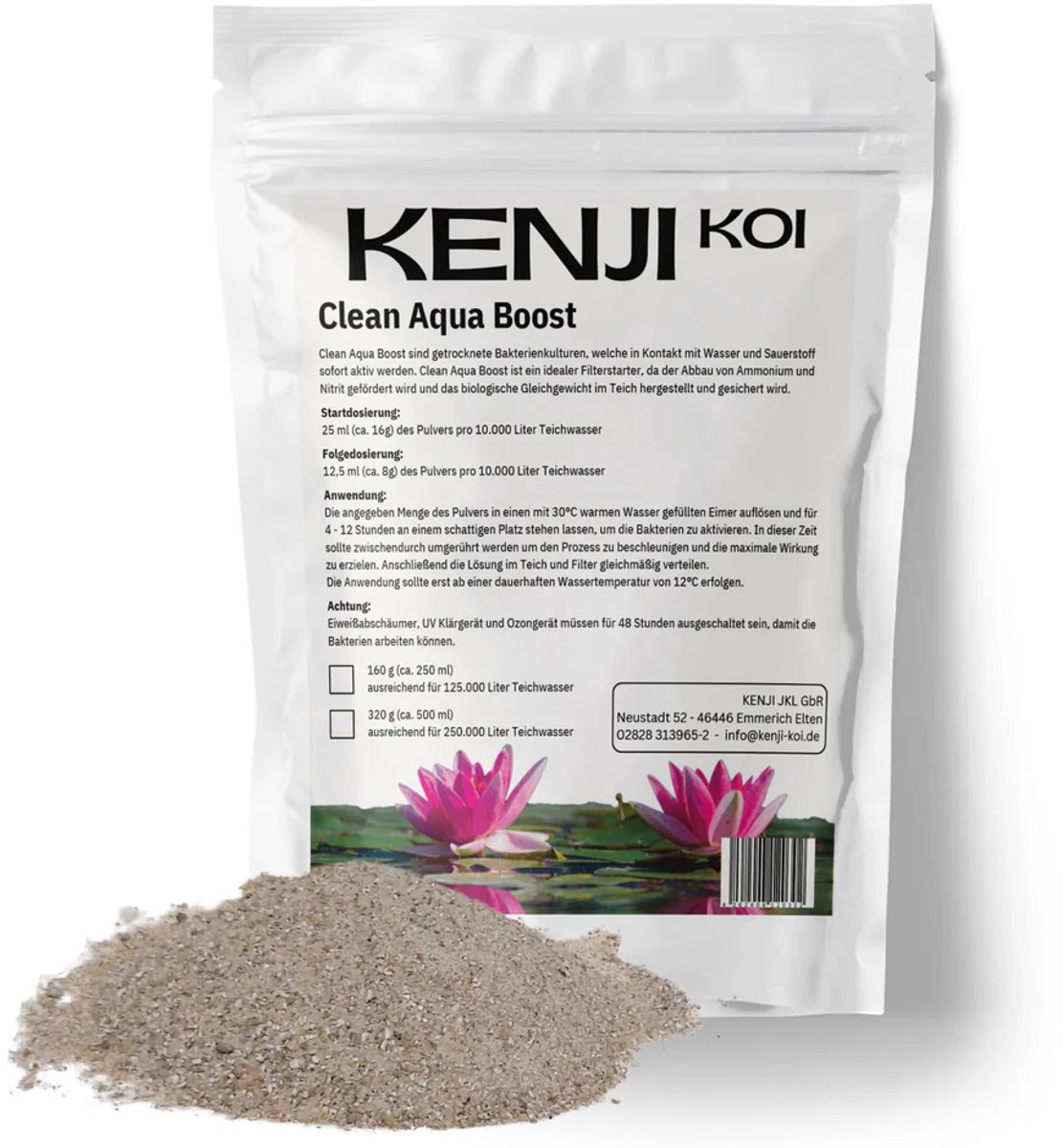 KENJI KOI Clean Aqua Boost - 320g - Ideaal Waterbehandelingsmiddel - Voor afbraak ammonium en nitriet - Vijverbacteriën - Gezonde vijver - Beste Waterkwaliteit