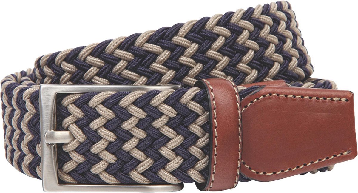 LINDENMANN elastische heren riem - blauw met beige