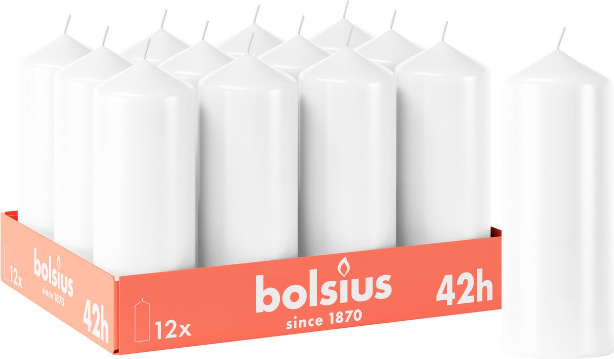 Bolsius - Gladde Stompkaarsen - 12 stuks - Wit - 42 branduren - 15 x 5,8 cm