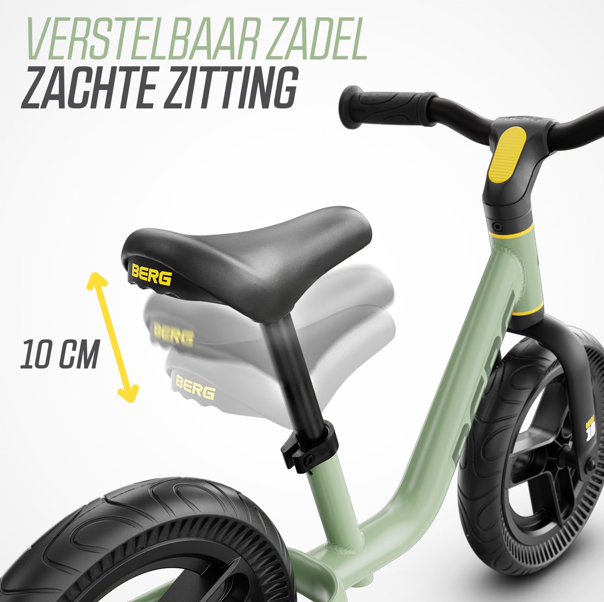 BERG MOOV10 Loopfiets - 2+ jaar - 10 inch - Lichtgewicht - Anti-lek EVA Banden - Verstelbaar Stuur en Zadel - Groen — afbeelding 7