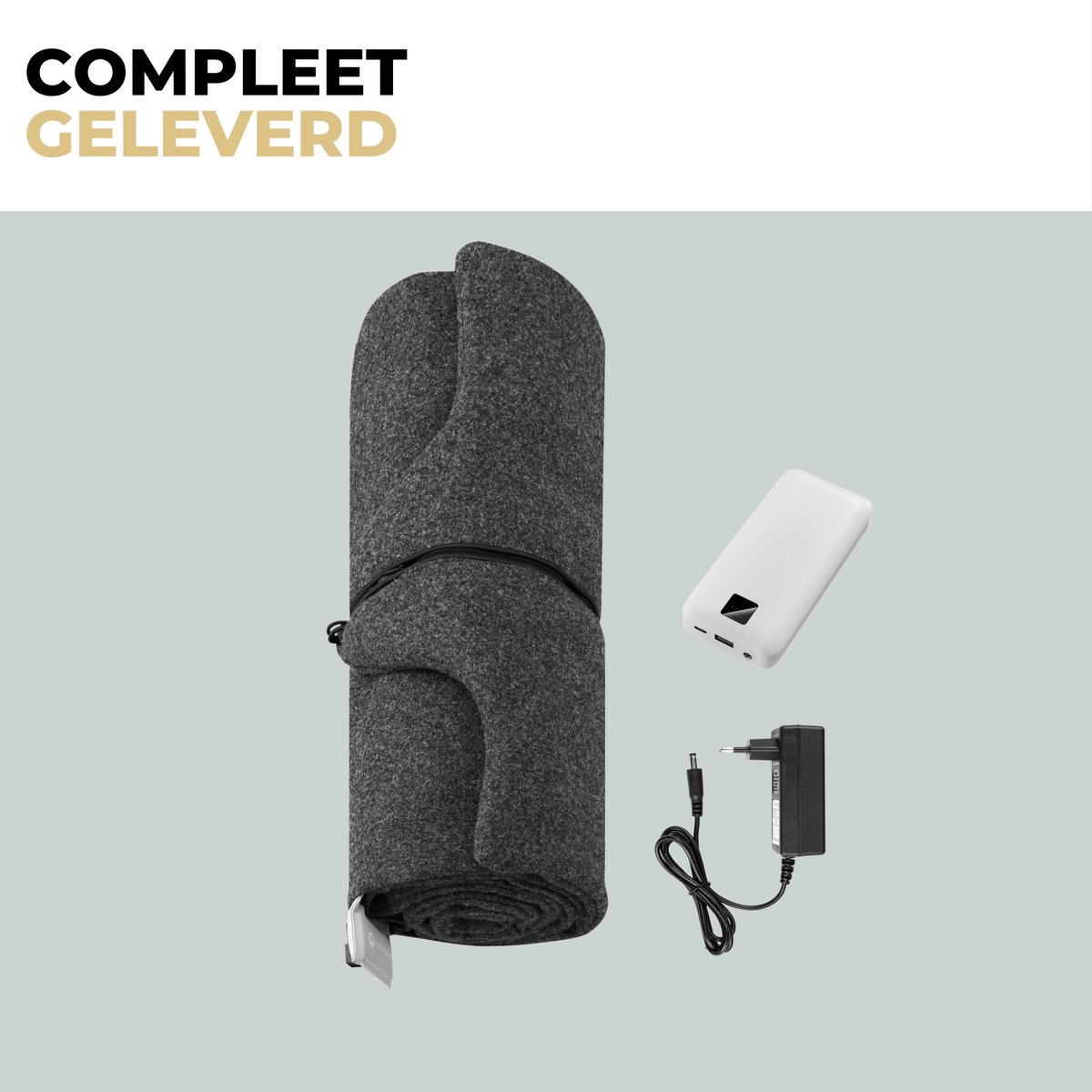 Afbeelding 3 van Ozocozy Warmtedeken - 138 x 45 cm - Grijs - Inclusief 10.000 mAh Powerbank - Duurzaam & Draadloos - Infrarood Warmtedeken - Verwarmd Stoelkleed - Inclusief Stroomadapter