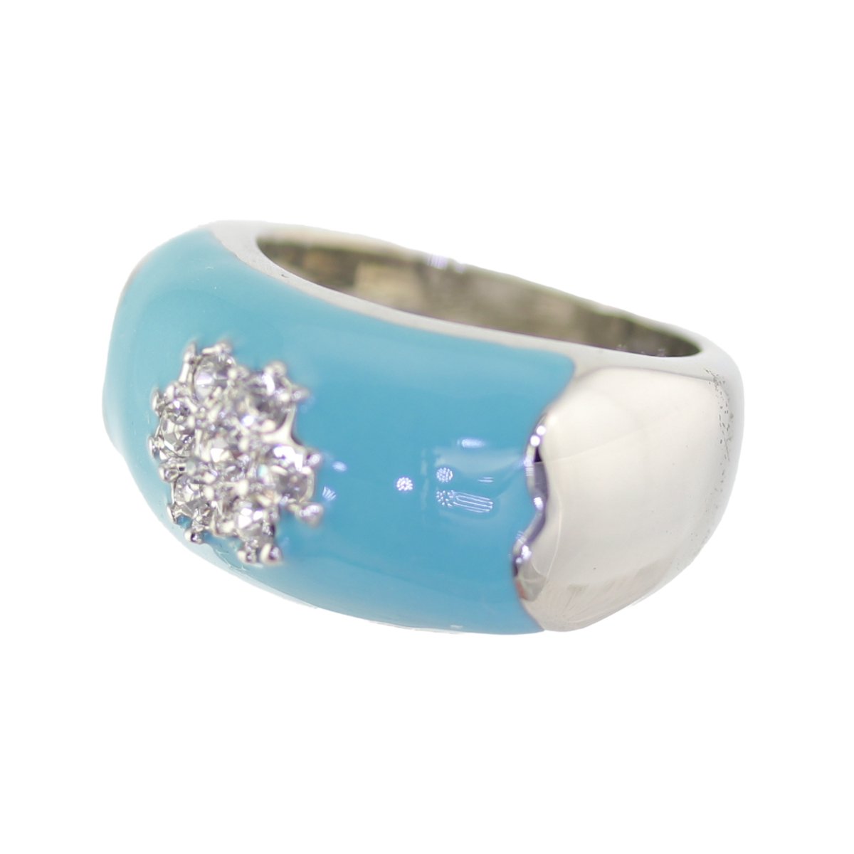 Behave - Ring - rhodium plating - Blauw emaille - Transparante kristalstenen - nikkelvrij - inclusief geschenkzakje
