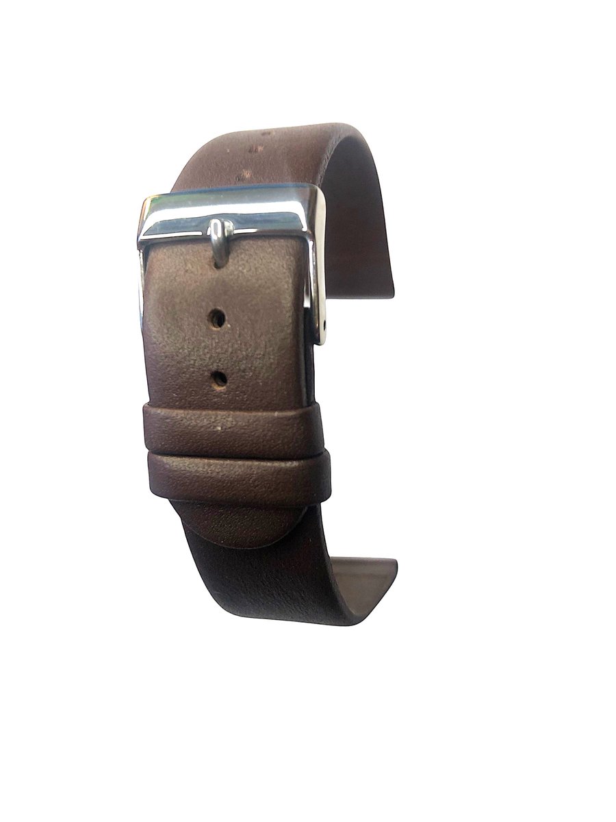 horlogeband-16mm-echt leer-donker bruin-recht-soepel-zacht 16 mm