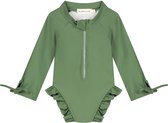 Supercute badpak UV-Zwempak - UPF50+ donkergroen met lange mouwen, ruffels en drukknoop sluiting maat 74/80