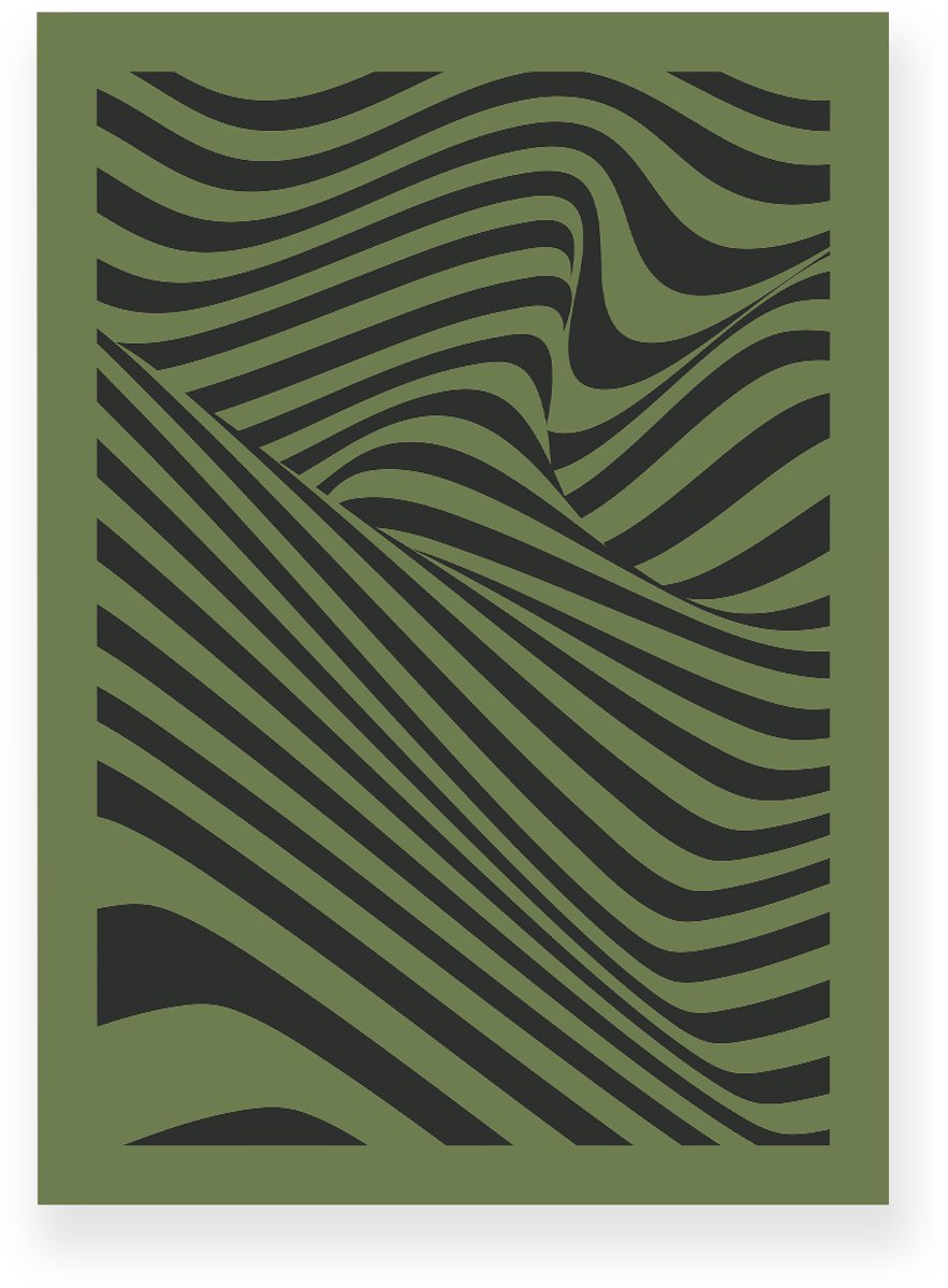 Yisual Poster 30x40 cm - Optische Illusie - Lijnen - Donkergroen - Groen - Abstract - Vintage - Muurdecoratie - Wanddecoratie