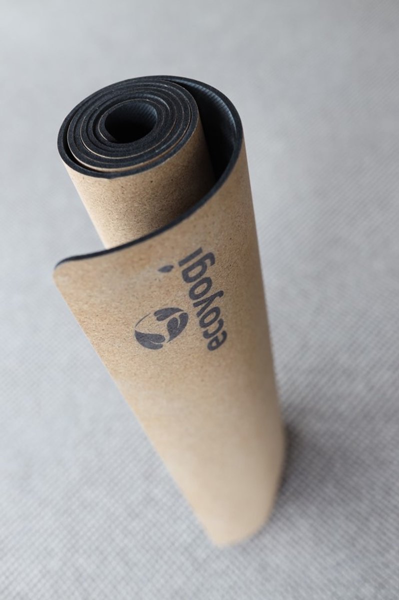 Yogamat Kurk Premium Ecoyogi - 185 x 61 x 0,4 cm - zorgt juist bij vochtige omstandigheden voor betere grip - anti-slip natuurrubber aan de onderzijde thumbnail 6