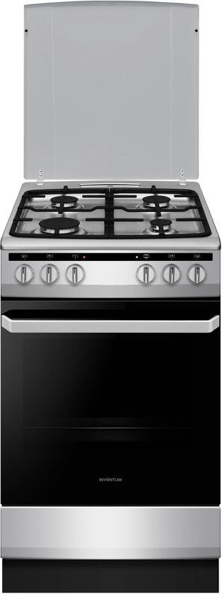 Inventum VFG5020GRVS - Vrijstaand gasfornuis - Elektrische oven - 4 kookzones - 50 cm - 62 liter - Zilver/Zwart
