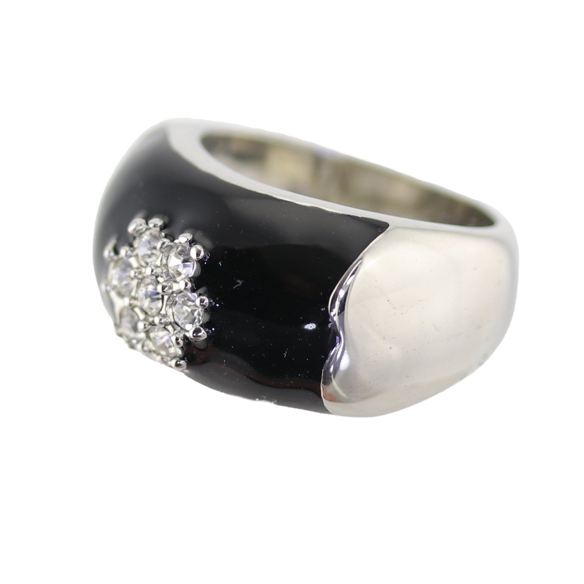 Behave - Ring - rhodium plating - Zwart emaille - Transparante kristalstenen - nikkelvrij - inclusief geschenkzakje