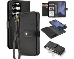 Dux Ducis - Telefoon Hoesje geschikt voor Samsung Galaxy S25 Edge - Hoesje geschikt voor Magsafe Magneet - 2 in 1 Wallet Book Case - Lawa Series - Zwart