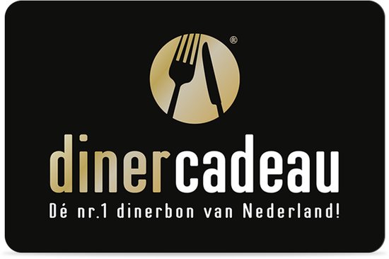 Zwarte Diner Cadeau giftcard met gouden logo en tekst.