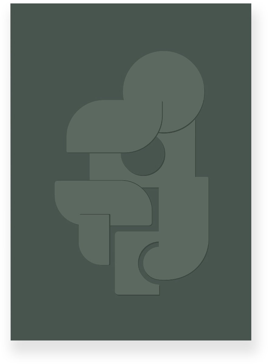 Yisual Poster 20x30 cm - Abstracte Vormen - Groen - Minimalistisch - Japandi - Muurdecoratie - Wanddecoratie