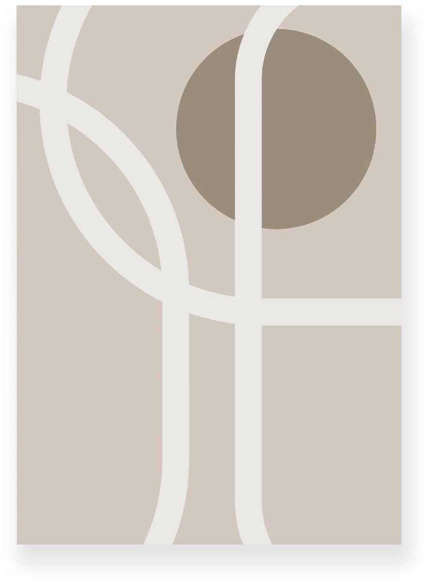 Yisual Poster 50x70 cm - Abstracte Lijnen - Cirkel - Beige - Taupe - Minimalistisch - Modern - Muurdecoratie - Wanddecoratie