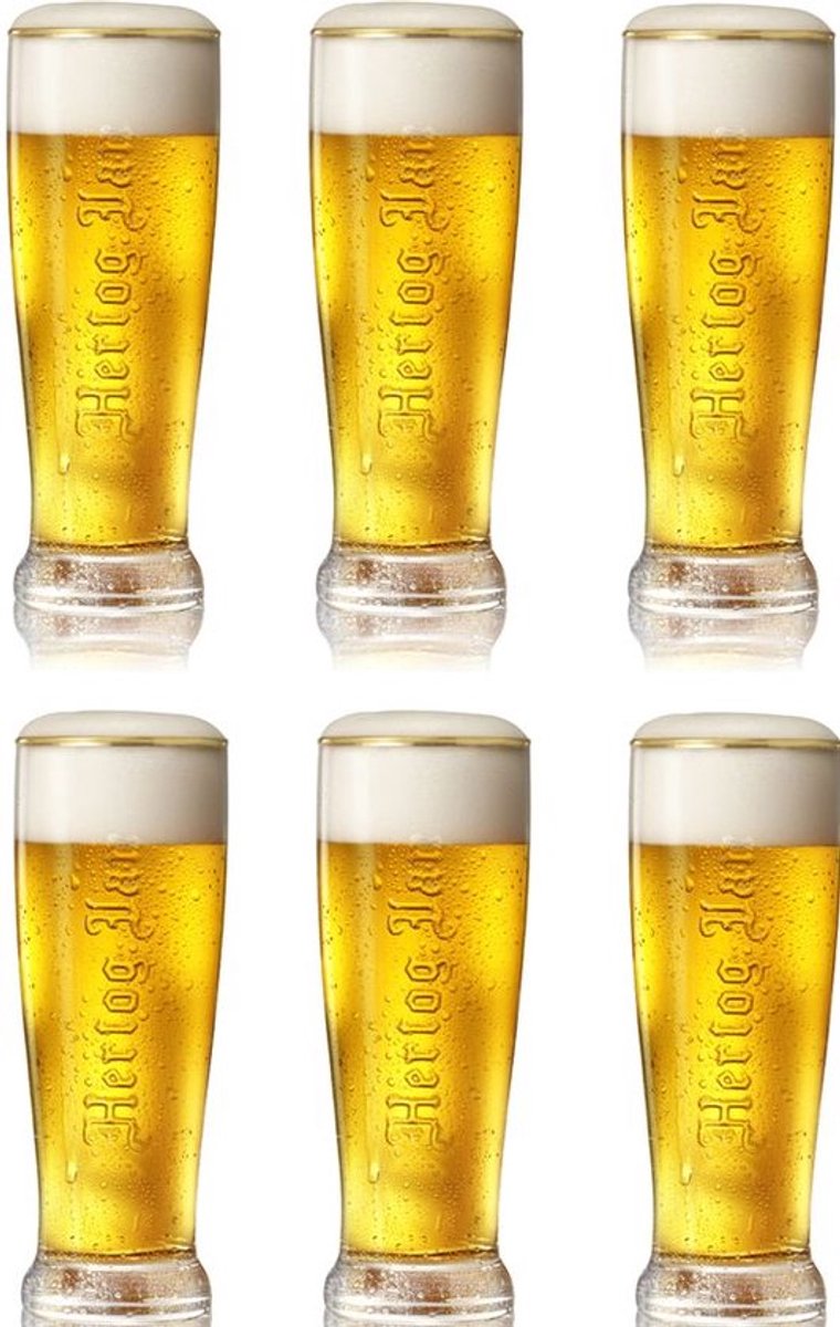 Hertog Jan Glas 35cl Embossed met Gouden Rand. 6 Stuks