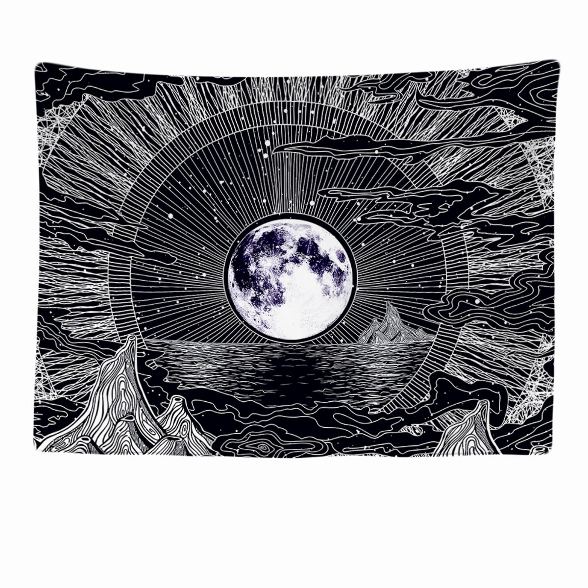 Ulticool Wandkleed 200x150 cm – Maan Sterrenhemel Natuur Bohemian – Met Bevestigingspinnen - voor Binnen - Aesthetic Room Decor Wandtapijt Decoratie Posters Boho Wanddoek Slaapkamer Tarot Kaarten Heks Zwart - Vrouw Man Tiener Meisje