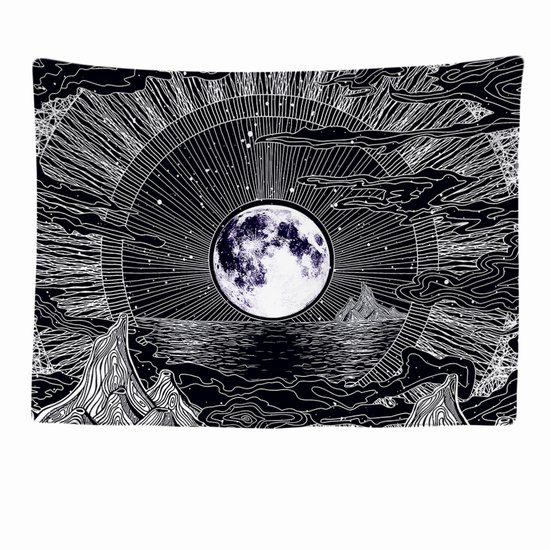 Ulticool - Moon Stars Nature Clouds Bohemian Psychedelic Mountains - Tapisserie - 200x150 cm - Groot tapisserie - Affiche