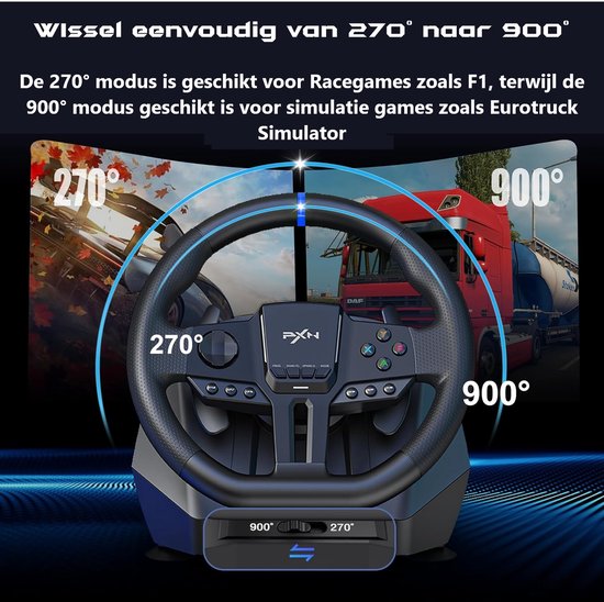 PXN - V900 Gen 2 - Race Stuur - Met Pedalen & Flippers - 270 / 900° - Game Stuur - Geschikt voor PS4 - PC - PS3 - Switch - Xbox X/S Series van PXN — afbeelding 2