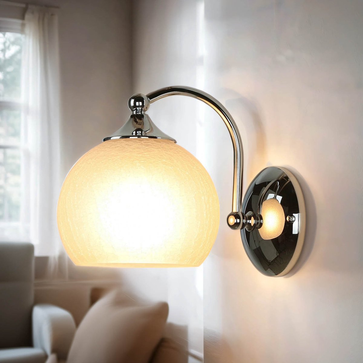 Licht-Erlebnisse - Nabo - Wandlamp - E27 - van - Metaal glas - in - chroom wit