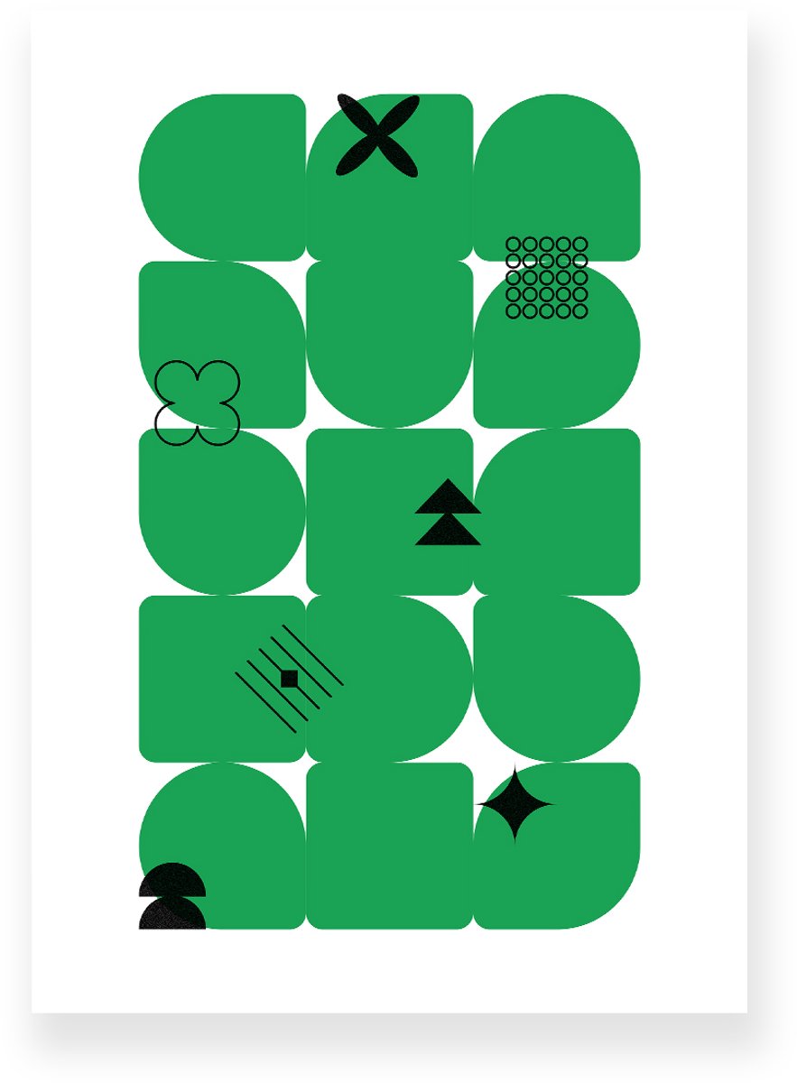 Yisual Poster 30x40 cm - Geometrische Vormen - Abstracte Symbolen - Groen - Wit - Minimalistisch - Grafisch - Muurdecoratie - Wanddecoratie