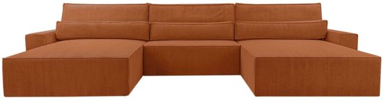 Canapé d'angle - Luxe Comfort - 410 x 85 cm - Fonction couchage avec lit spacieux - Tissu résistant - DENVER U - Poso 40 Oranje