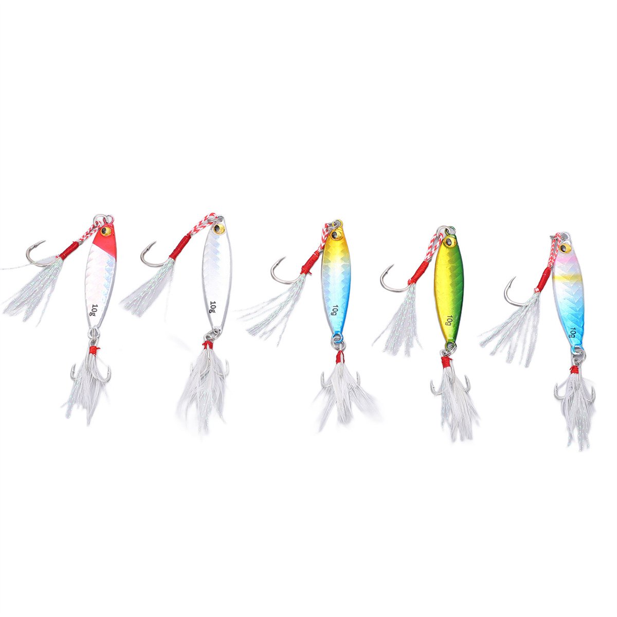 5 stuks 10g Jig-vislokmiddel Metalen Jig-aas Kunstaas met verenhaken Vistuig voor baars