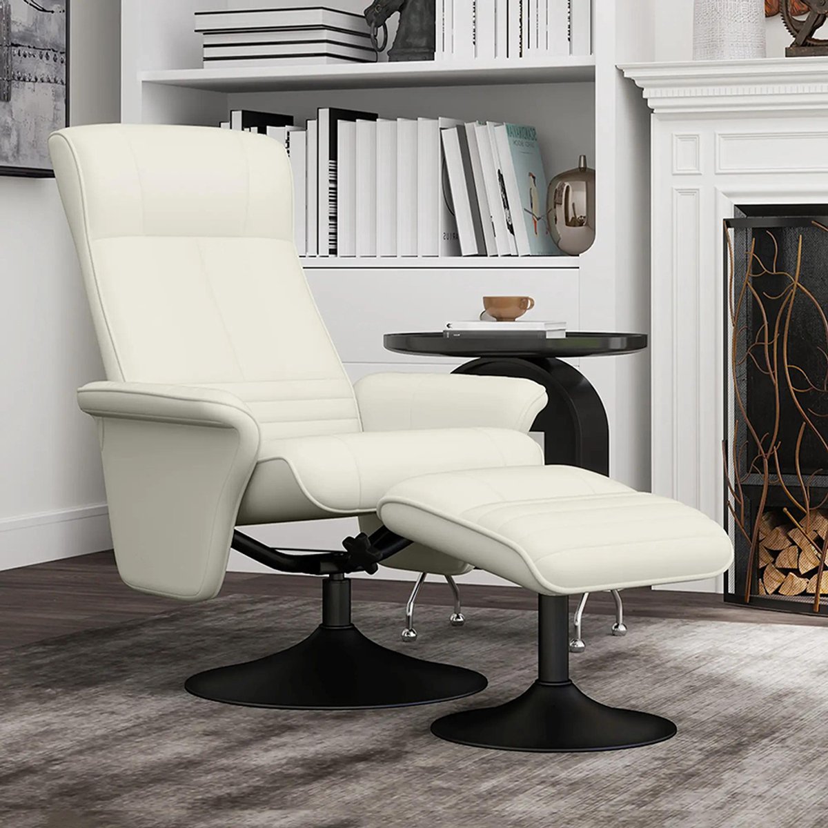 Sweiko Relaxfauteuil - met kruk - Draaibaar - Ergonomisch - Microvezel stof - Crème