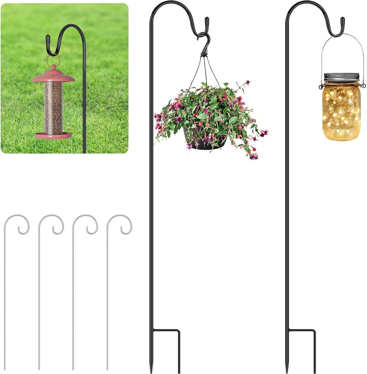 75 cm herdershaken - set van 2 stuks met plantenbordstangen - dubbele haak - lantaarnstok - metalen tuinstok met haken .