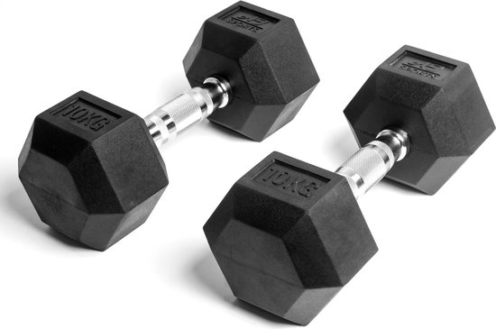 AJ-Sports Hex Dumbells 10kg - 2 x 10 kg Dumbell - Gewichten - Dumbells set - Gewichten set - Halterset - Fitness gewichten - Krachttraining - Fitness