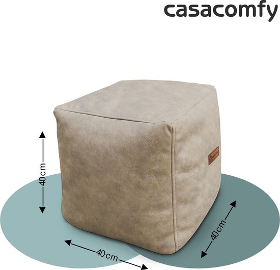 Casacomfy ModiBox – Pouf Carré – Latte – Repose-pieds – Aspect cuir