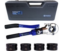 ToolLine® - Perstang UP-set (hydraulisch) - 4 gehard stalen UP16 - UP20 - UP25 - UP32 persbekken - Geschikt voor Uponor - Perstang waterleiding - Uponor perstang - Perstang voor persfitting