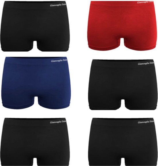 Gianvaglia - Boxers femme - sans couture - noir - rouge - bleu Modèle haut - Taille XL / XXL - Pack de 6 !