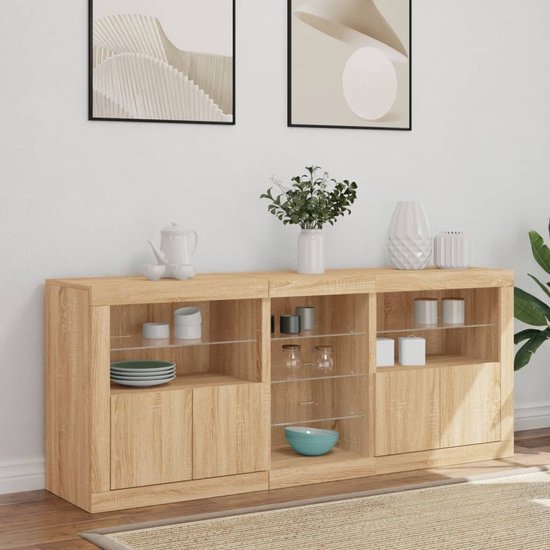 Buffet avec éclairage LED vidaXL 162 x 37 x 67 cm, couleur chêne Sonoma