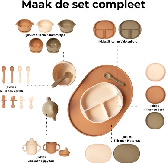 Jikkies® - Siliconen Kinderbestek Set - Peuter Bestek - Lepel & Vork - Taupe - Veilig - Getest op EN-norm - Duurzaam - Kindvriendelijk - 100% Siliconen - Vaatwasserbestendig - Magnetronbestendig - Oefenbestek - Ergonomisch bestek van Jikkies — afbeelding 4