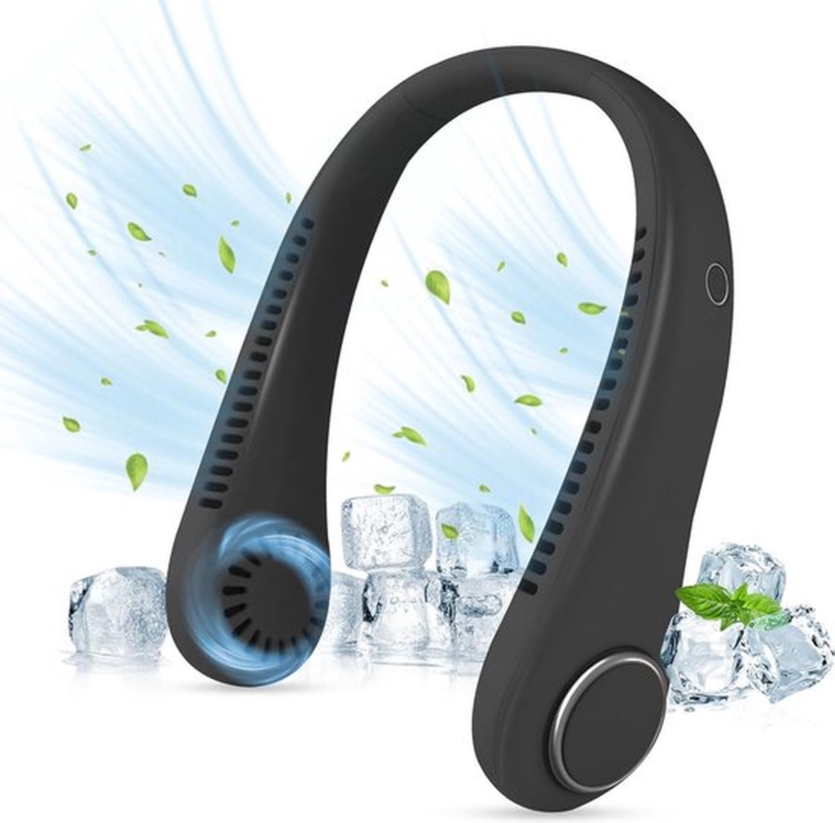 Draagbare nekventilator bladloze handsfree mini-ventilator met 360° luchtstroom USB oplaadbaar - voor sport binnen en buiten (zwart)