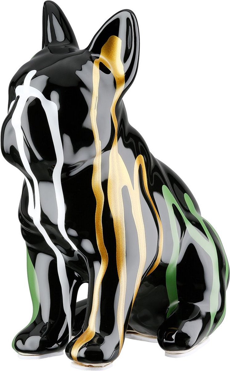 Bulldog by Rawa - Keramiek - 10x15x19 cm - Zwart Wit Geel Groen