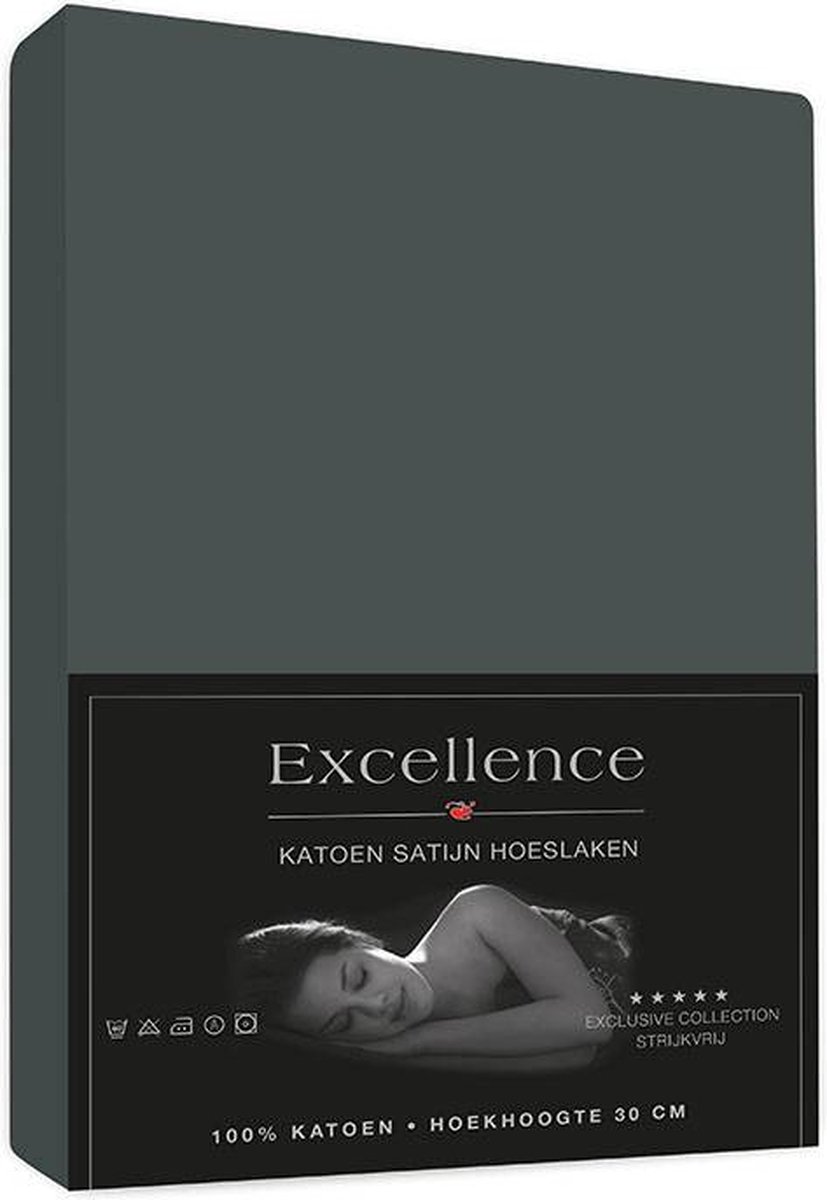 Hoeslaken Katoen Satijn - 100x200 +30 cm - Antraciet