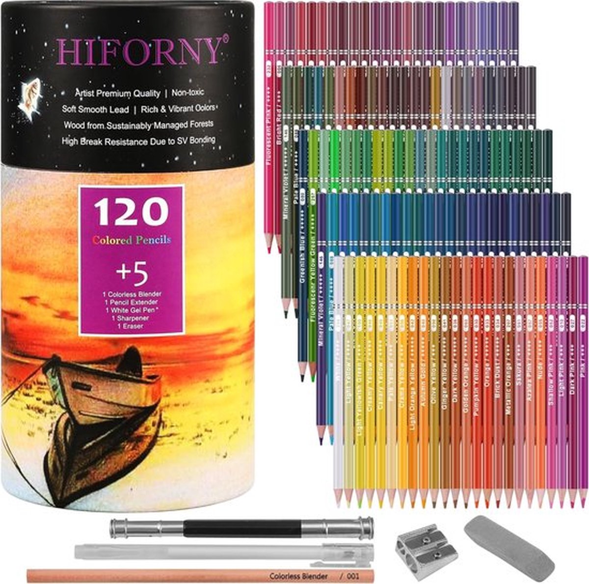 HIFORNY 125 Pack Kleurpotloden Set voor Volwassen Kleurpotloden, 120 Kleuren Kleurpotloden met Extra's, Tekening Potloden Art Craft Supplies voor Volwassenen Beginners