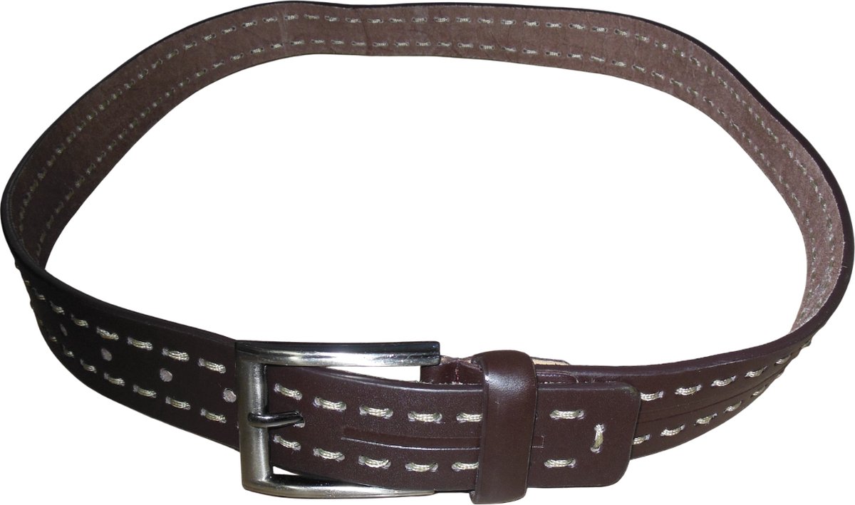 Dames riem imitatie leder donkerbruin met stik-patroon
