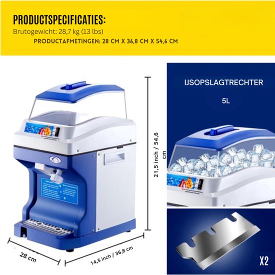 Duurzame Professionele Ijs Schaafmachine in Blauw - 120kg/u - 250W - Robuust en Efficiënt van ProfiCook — afbeelding 5