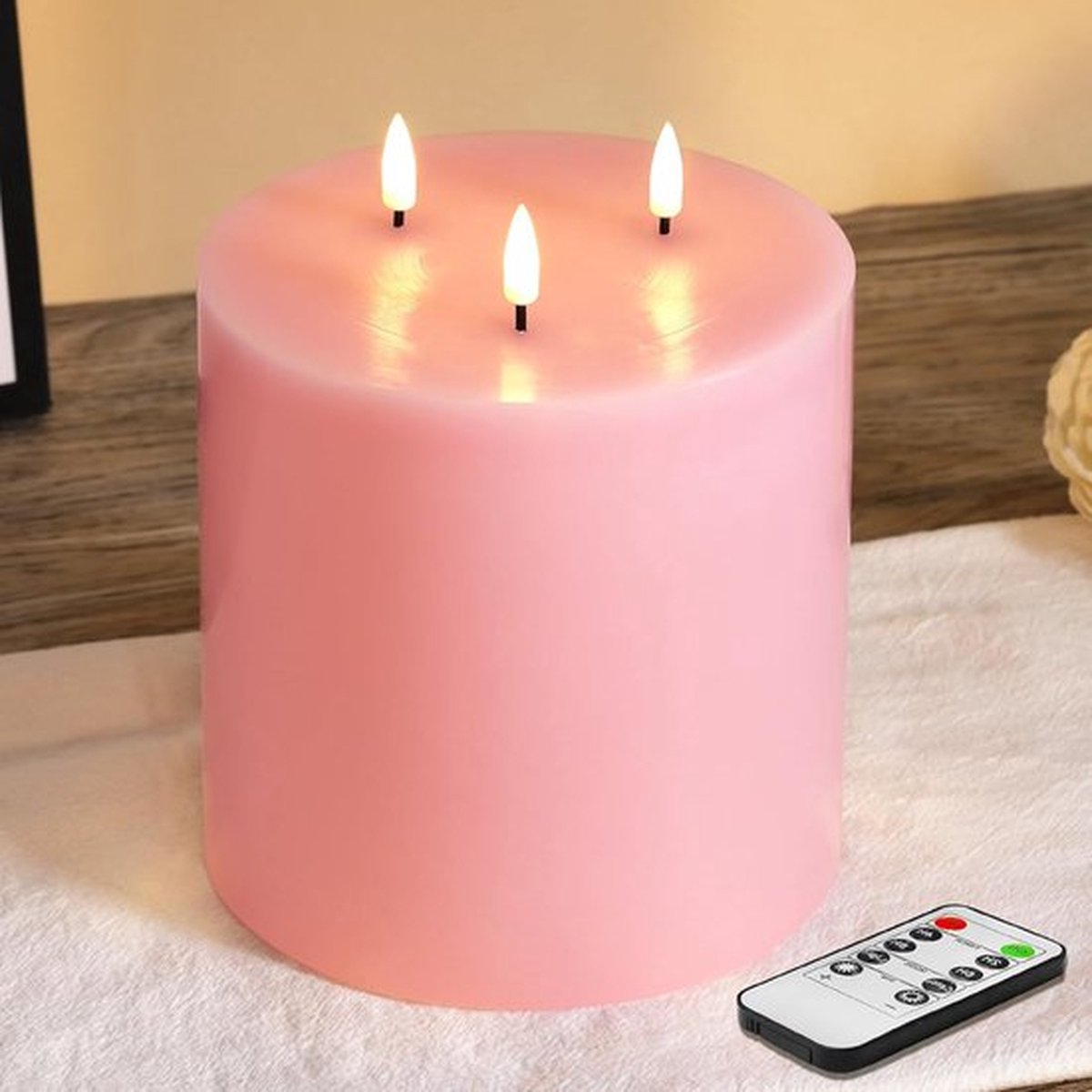 Roze 3 Wick Vlamloze LEIDENE Pijlerkaars met Verre - Grote Batterij In werking gestelde Waskaars Φ 6" H 6"