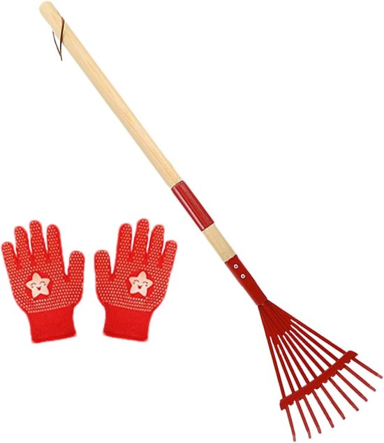 Anyingkai Tuinhark met handgreep, tuinhark met handschoenen, hark voor bladeren van staal, verstelbaar, hark met handvat, hark voor het reinigen van planten, gazon en binnenplaatsen
